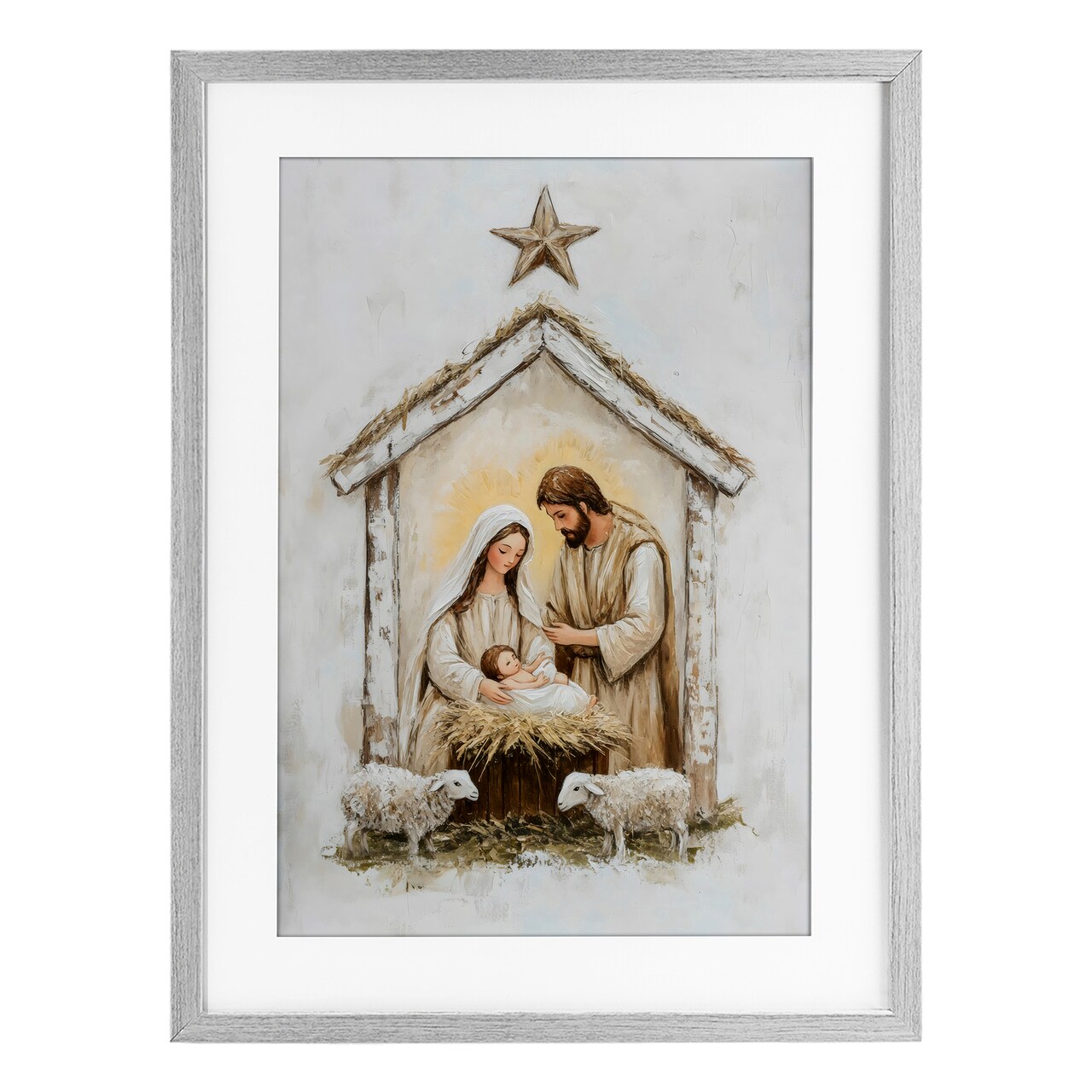 Stupell Industries Little Lambs & Nativity Framed Print Under Glass, design by Petal Prints Design